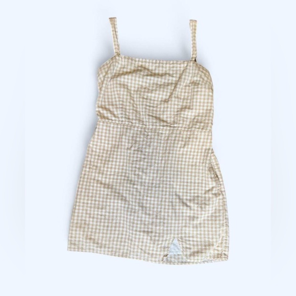 Abercrombie & Fitch tan and white gingham mini dress w/ small side slit size XL - Picture 2 of 10